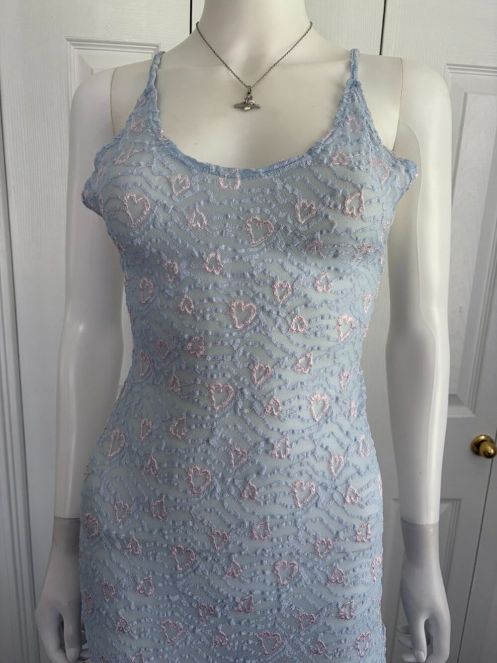 sheer vintage heart print asymmetrical nightgown slip dress